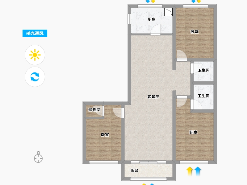 内蒙古自治区-包头市-青山枫景-90.99-户型库-采光通风