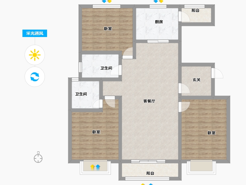 山西省-临汾市-华翔·晋秀豪庭-104.00-户型库-采光通风