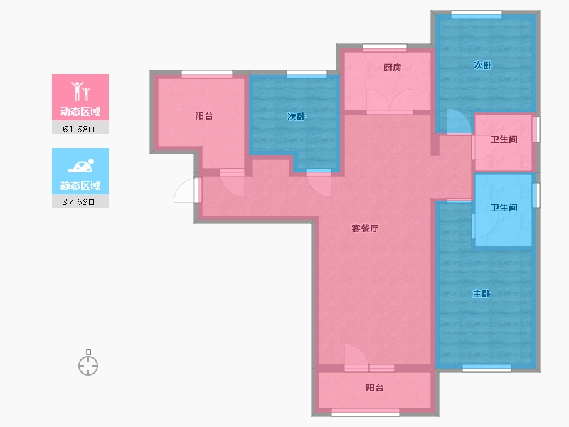 河北省-廊坊市-大运河孔雀城公园壹号院-87.60-户型库-动静分区