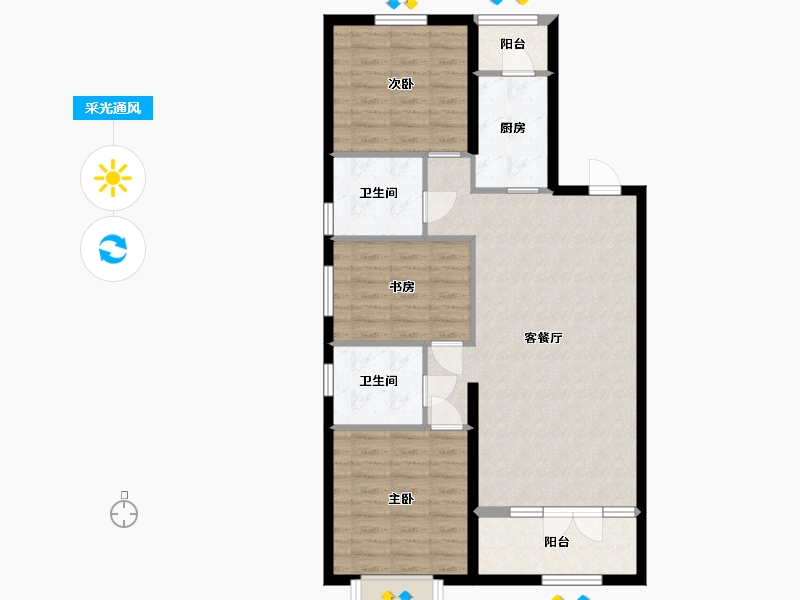 河北省-廊坊市-苏宁雲著御澜湾-89.68-户型库-采光通风