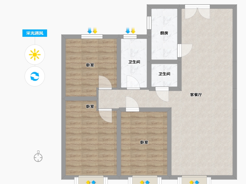 内蒙古自治区-包头市-名仕花园-84.20-户型库-采光通风