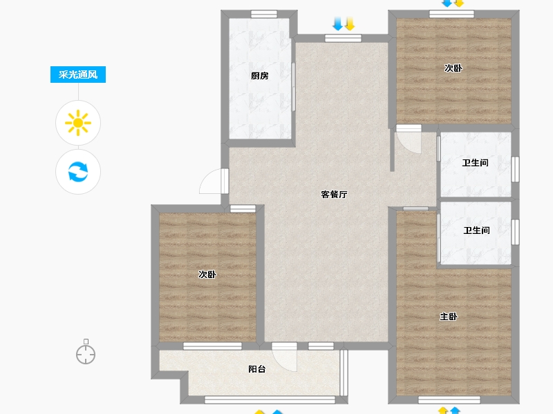 河北省-廊坊市-荣盛永清花语城西区-105.59-户型库-采光通风