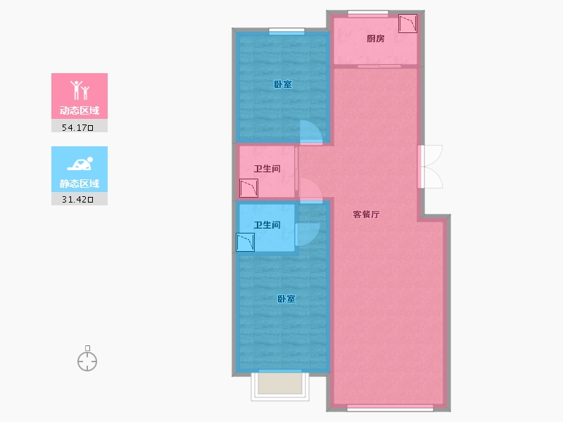 内蒙古自治区-包头市-富悦湾-76.02-户型库-动静分区