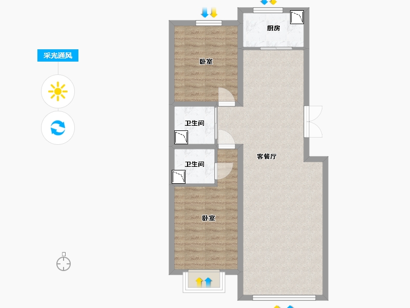 内蒙古自治区-包头市-富悦湾-76.02-户型库-采光通风