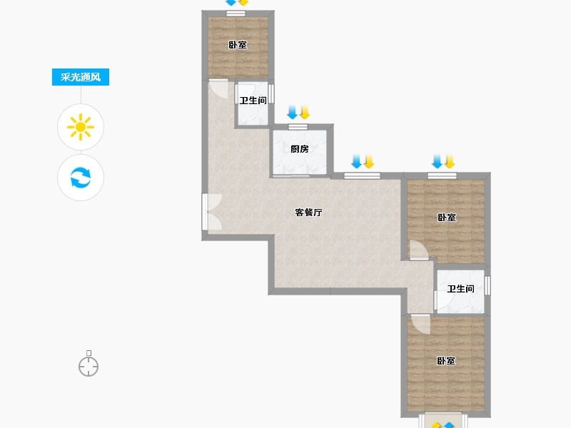 内蒙古自治区-呼和浩特市-天福·九熙府-78.93-户型库-采光通风