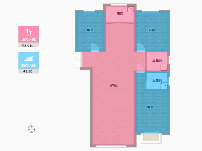 内蒙古自治区-包头市-富悦湾-88.94-户型库-动静分区