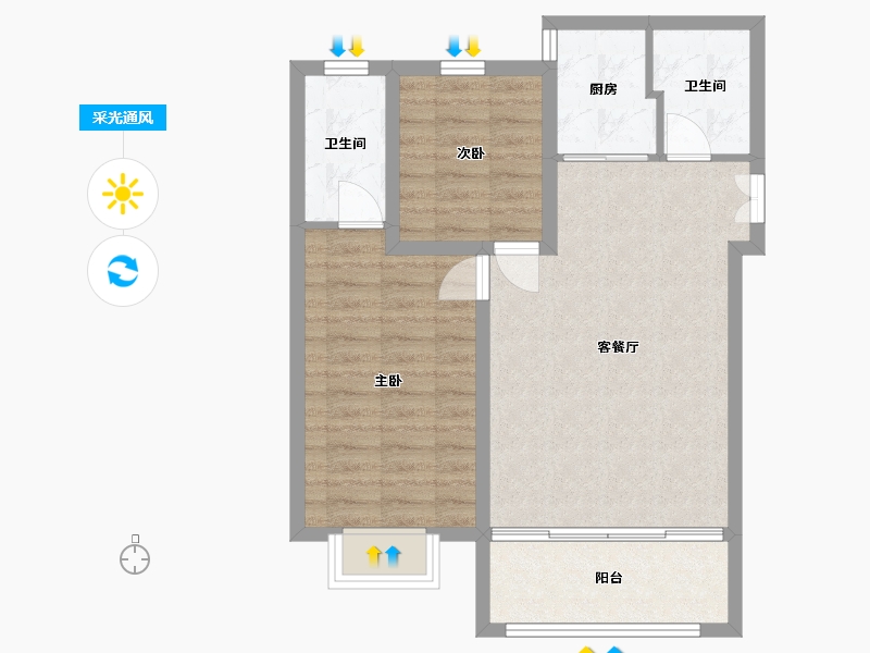 内蒙古自治区-呼和浩特市-天福·九熙府-68.86-户型库-采光通风