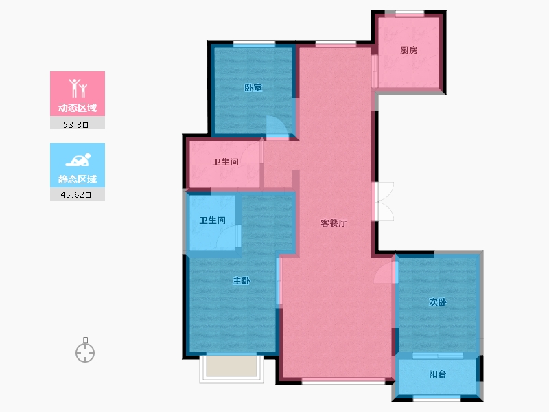 内蒙古自治区-呼和浩特市-万枫·美利山-87.60-户型库-动静分区