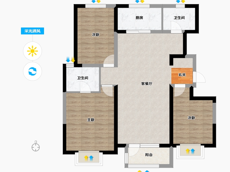 河北省-唐山市-丰南和泓大成府-90.46-户型库-采光通风