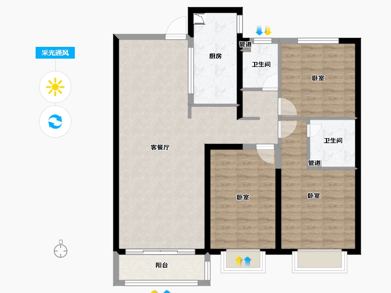 河北省-邯郸市-美的罗兰翡丽-99.00-户型库-采光通风