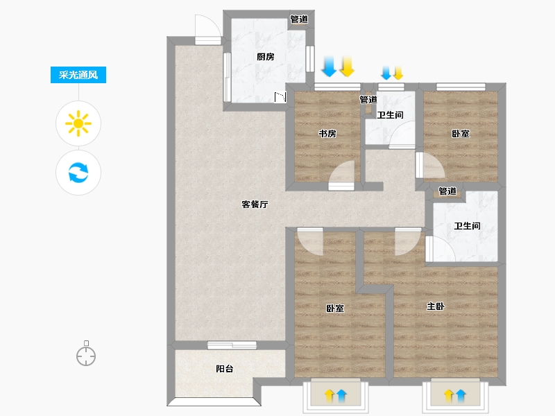 山西省-太原市-太原·龙湖天鉅-85.97-户型库-采光通风