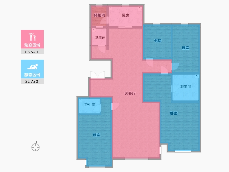 内蒙古自治区-呼和浩特市-泽信青城-159.38-户型库-动静分区