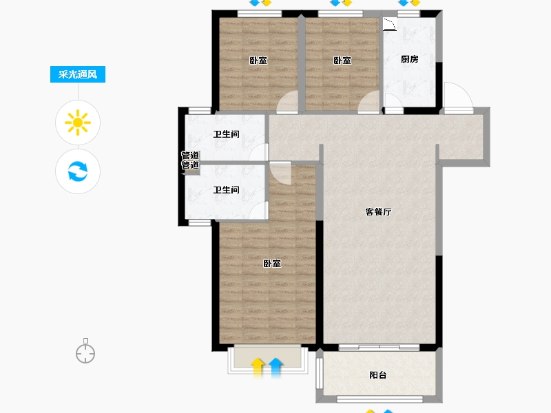 河北省-邯郸市-美的剑桥郡-102.00-户型库-采光通风