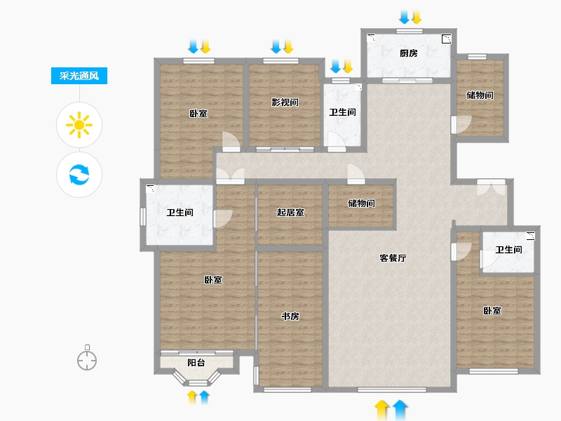 内蒙古自治区-呼和浩特市-泽信青城-198.37-户型库-采光通风