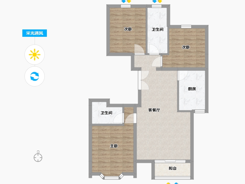 内蒙古自治区-呼和浩特市-城发绿园-79.92-户型库-采光通风