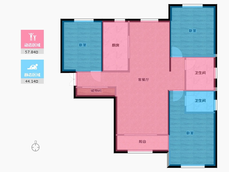 内蒙古自治区-包头市-滨海名都二期-93.17-户型库-动静分区