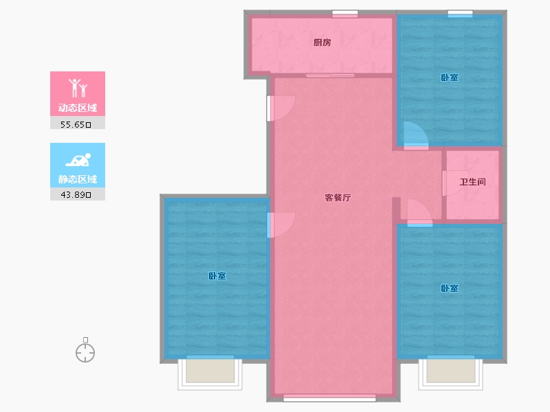 内蒙古自治区-包头市-紫贵华府-89.65-户型库-动静分区