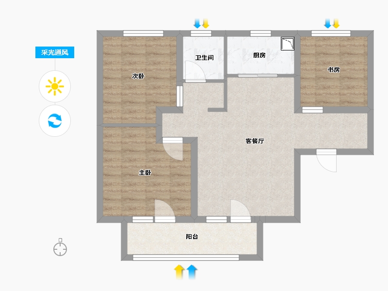 河北省-廊坊市-荣盛花语城紫竹苑-71.50-户型库-采光通风