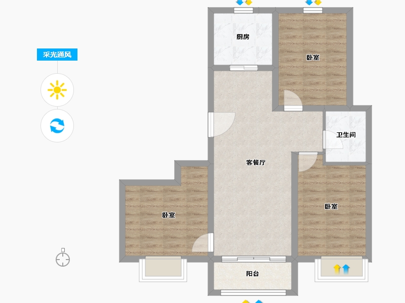 山西省-太原市-棕榈西园-74.12-户型库-采光通风