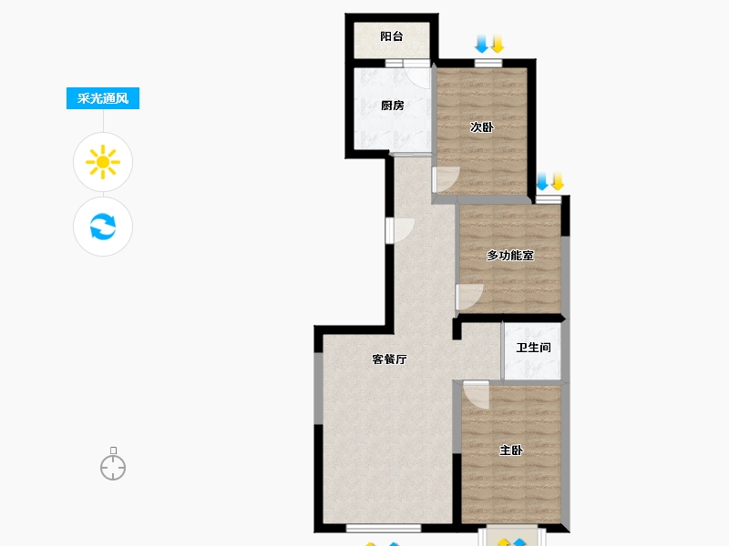 内蒙古自治区-包头市-阳光上城·玫瑰谷-77.13-户型库-采光通风