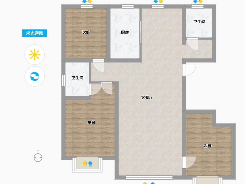 内蒙古自治区-呼和浩特市-城发绿园-96.55-户型库-采光通风