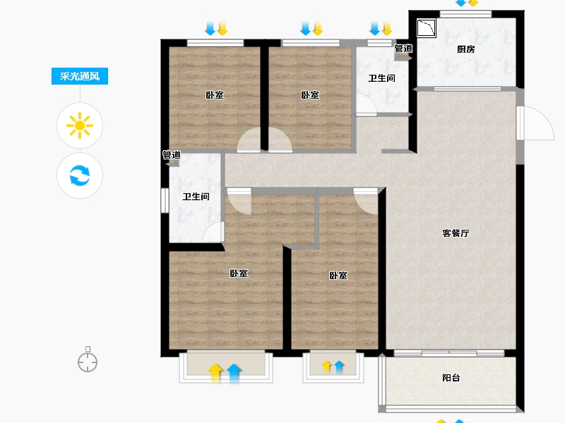 河北省-邯郸市-美的罗兰翡丽-114.00-户型库-采光通风