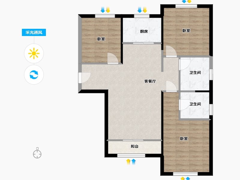 内蒙古自治区-包头市-滨海名都二期-84.12-户型库-采光通风