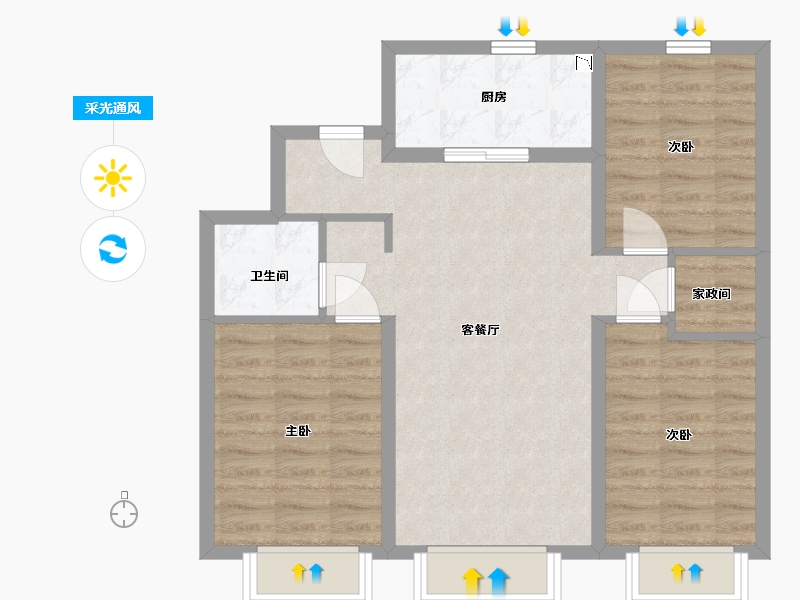 内蒙古自治区-包头市-万科城-71.69-户型库-采光通风