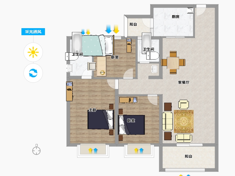 河北省-邯郸市-碧桂园・天汇湾-104.00-户型库-采光通风