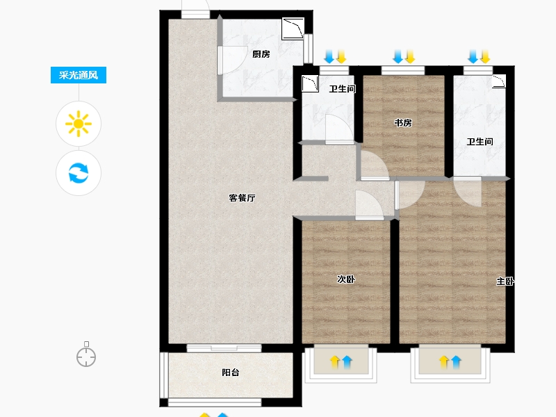 山西省-太原市-当代城ΜΟΜΛ-75.16-户型库-采光通风