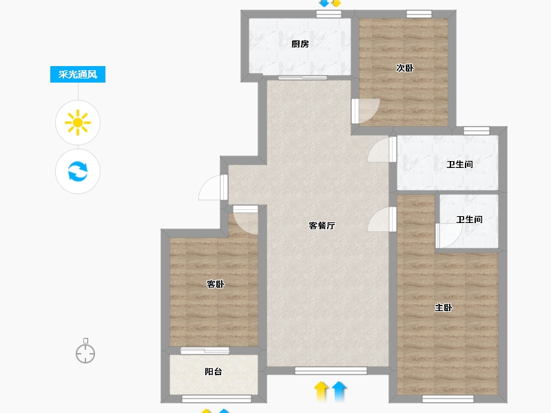 河北省-沧州市-一世界书香华府-87.59-户型库-采光通风