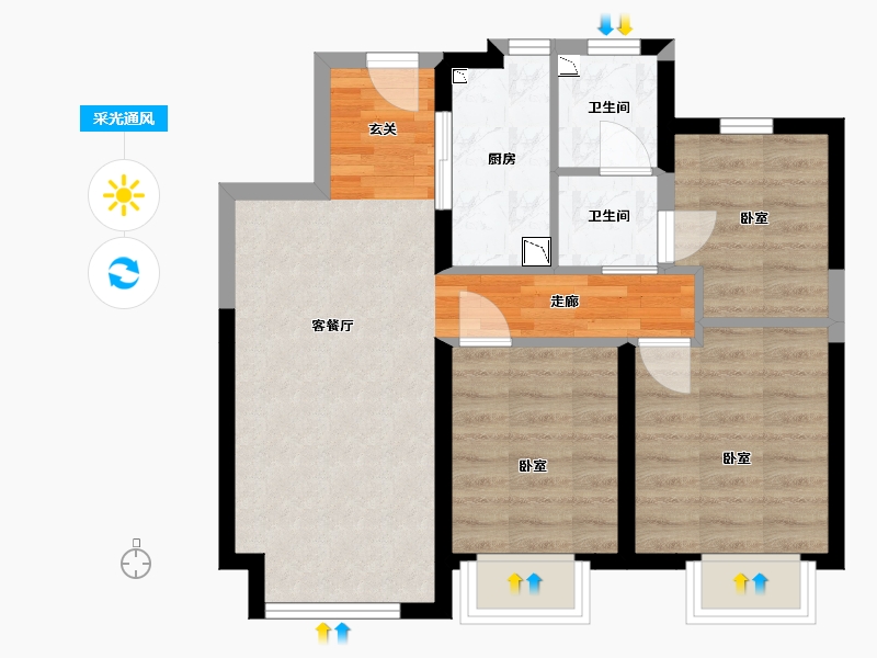 山西省-太原市-招商公园1872-60.22-户型库-采光通风