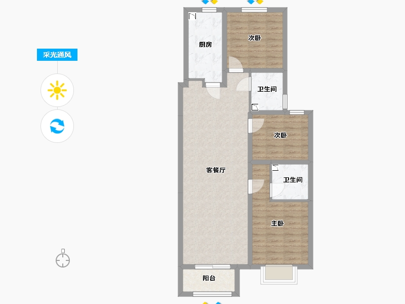 山西省-太原市-当代城ΜΟΜΛ-83.89-户型库-采光通风