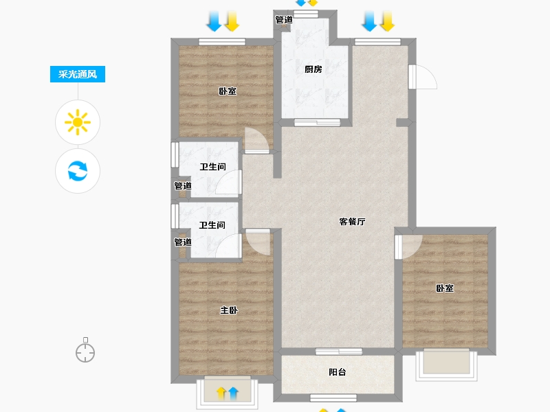 山西省-太原市-天禄堂▪红禧台-86.35-户型库-采光通风