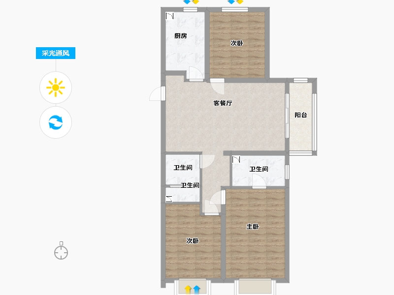 山西省-太原市-当代城ΜΟΜΛ-91.87-户型库-采光通风