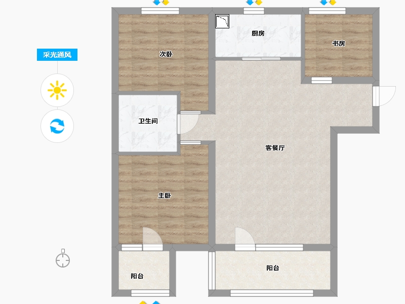 河北省-廊坊市-首开·国风悦都-77.60-户型库-采光通风