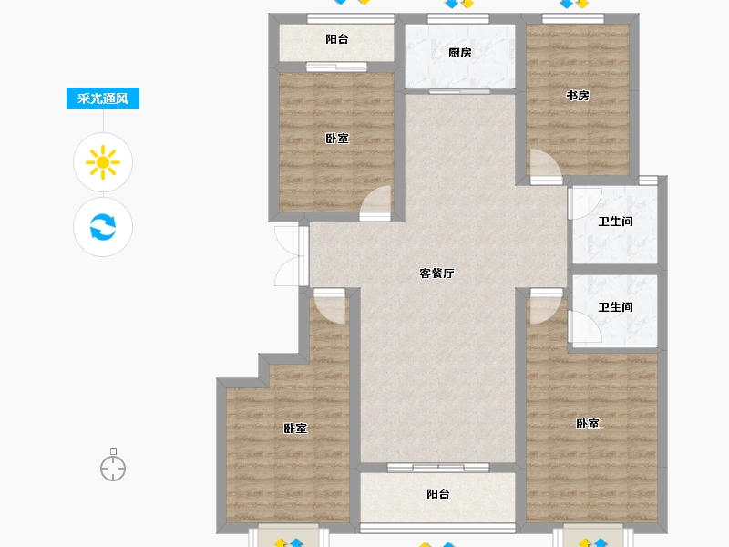 山西省-运城市-东星·卡纳溪谷-107.36-户型库-采光通风