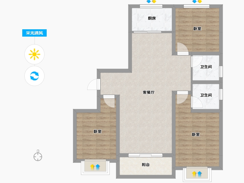 山西省-运城市-东星·卡纳溪谷-83.68-户型库-采光通风