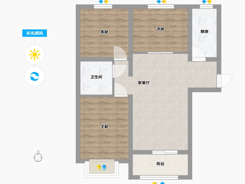 河北省-廊坊市-合生长安帝景-63.25-户型库-采光通风