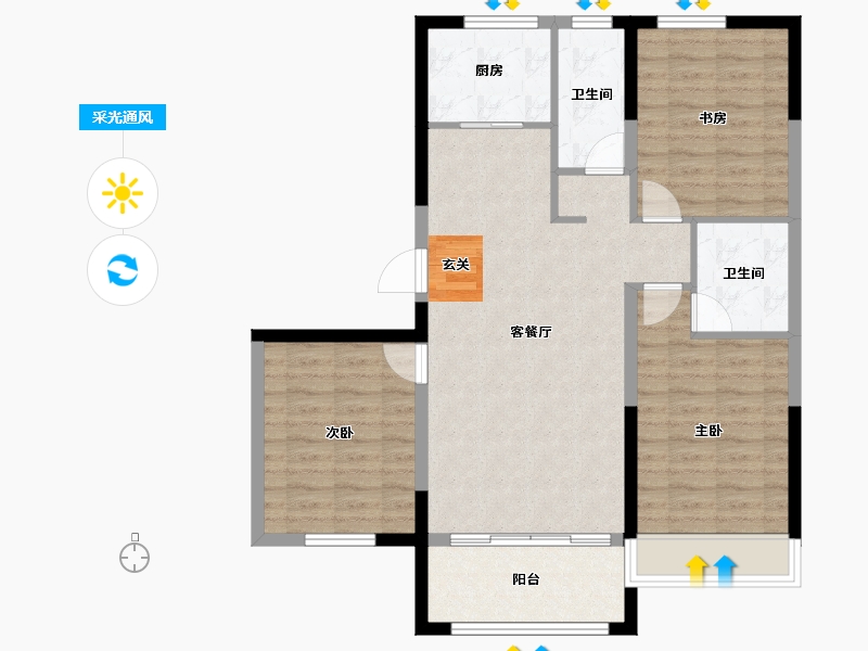 河北省-唐山市-金山壹号二期-89.44-户型库-采光通风