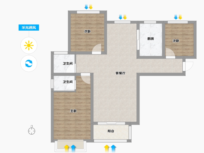 山西省-临汾市-佳合阳光城-90.90-户型库-采光通风