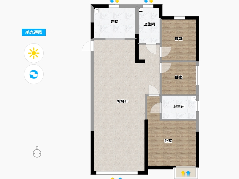 内蒙古自治区-呼和浩特市-呼和浩特恒大御府-88.34-户型库-采光通风