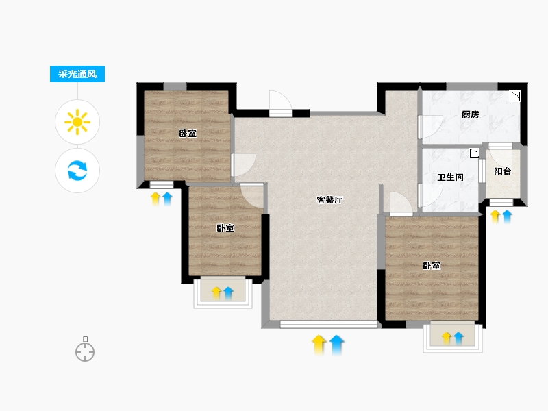 内蒙古自治区-呼和浩特市-呼和浩特恒大御府-73.46-户型库-采光通风