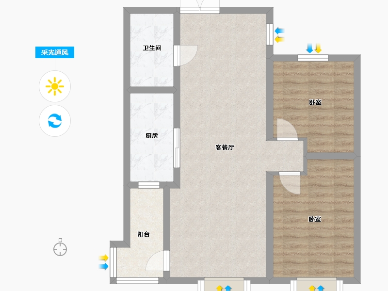 内蒙古自治区-包头市-名仕花园-74.45-户型库-采光通风