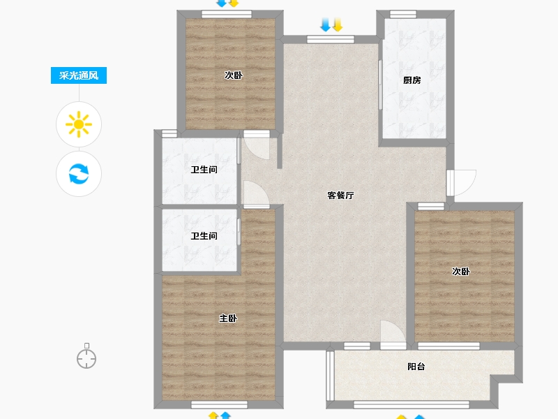 河北省-廊坊市-荣盛永清花语城西区-103.00-户型库-采光通风