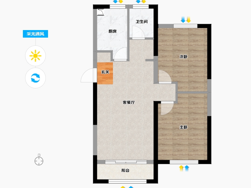 河北省-唐山市-金山壹号二期-60.92-户型库-采光通风