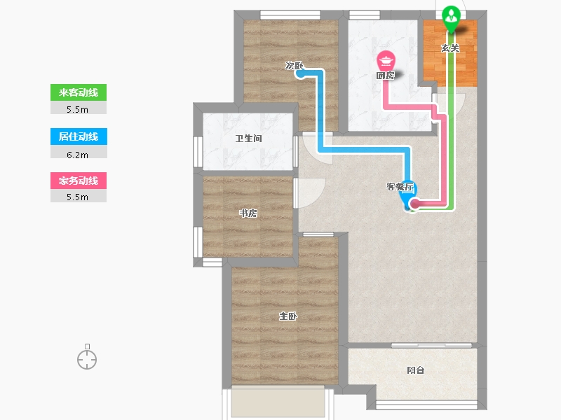 河北省-廊坊市-潮白河孔雀城中央公园-59.76-户型库-动静线