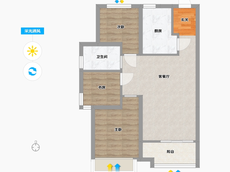 河北省-廊坊市-潮白河孔雀城中央公园-59.76-户型库-采光通风