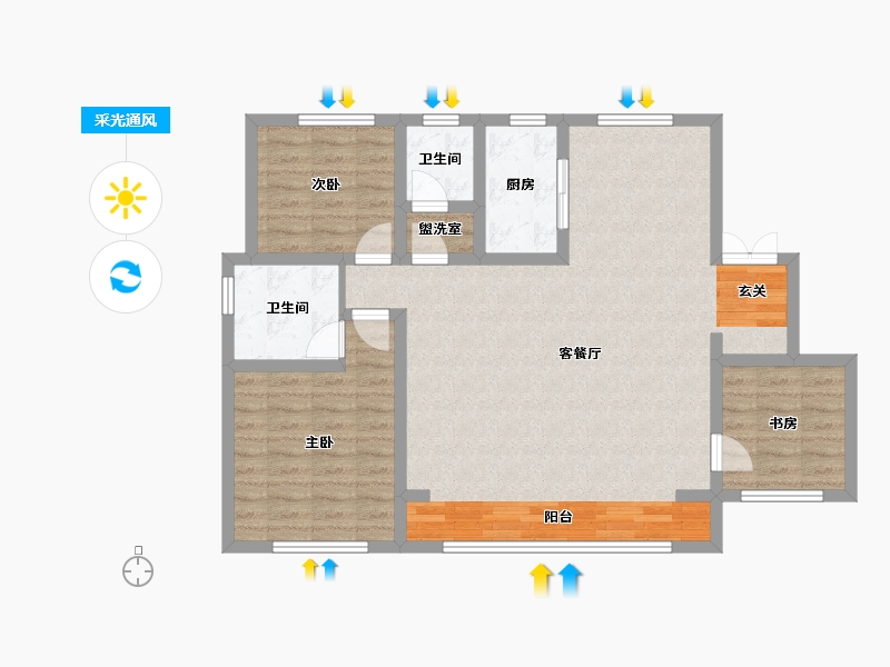 河北省-唐山市-融创津宸壹号-95.83-户型库-采光通风