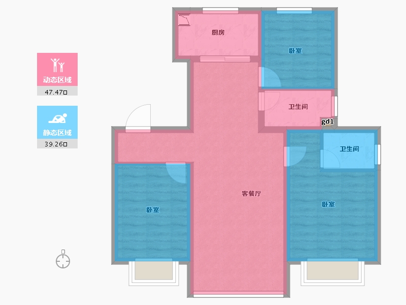 河北省-邯郸市-金科碧桂园翡翠郡-77.29-户型库-动静分区